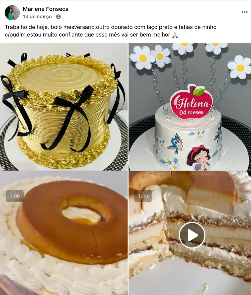 Aluna Marlene: bolos vendidos com fatias de ninho com pudim