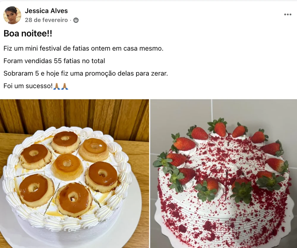 Aluna Jessica: vendeu 55 fatias num mini festival em casa
